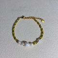 Detail of pearl and green crystal beaded bracelet with stainless steel 16+5cm extension - 1# Bracelet (Pearl Green Beads Mix)