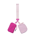 Pink waterproof nylon dual-pouch wristlet with quick-release clip and woven strap - Rose Red/Coral Pink
