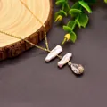 Baroque natural freshwater pearl necklace with pink purple pendant and gold chain - Baroque Pink Purple Pearl Water Drop Necklace