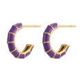 Chic 18K gold plated stainless steel hoop earrings with purple enamel bamboo design - Enamel Wheel C-Shaped Studs - Purple