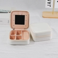Portagioie portatile in pelle PU bianca con cerniera e fodera interna in velluto rosa - Bianco Laser Con Specchio / 10*10*5