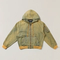 Veste à capuche en jean jaune délavé avec jacquard étoile et poche utilitaire sur la manche - S / Jaune Jardin du Temple