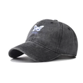 Casquette de baseball gris foncé délavé avec papillon bleu brodé et texte DREAM'S - Réglable / Noir Papillon