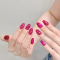 Elegant dragon fruit magenta cat eye press-on nails in oval shape with glitter finish - XS / Short Oval Style (3125)