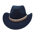 Detailed close-up of navy blue wool cowboy hat with decorative silver star studs and leather band - One Size / Navy Blue