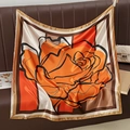 Silk-satin 90cm square scarf featuring orange floral patterns and geometric borders - 90*90cm / Orange Yellow Abstract Rose (FJ918-01)