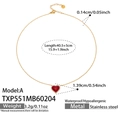 Detail view of heart necklace dimensions and stainless steel material specifications - Gold Heart Zirconia Necklace Style A