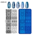 Rectangle nail stamping plate OMD-21 with mandala and animal patterns on blue film - OM-D21 Panda Unicorn Mandala (OM-D21)