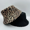 Two-pack bucket hats featuring classic leopard print and solid black reversible canvas fabric - M(56-58cm) / Grey Black Leopard Print (4#)