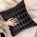 Luxury black woven texture pillow cover featuring intricate artisan craft and design - Black Chainmail Style Woven Leather Pillow Cover