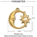 Detailed size specifications for gold star and moon pendant with natural stone inlay - VG882/Moon Star/White Stone