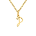 Minimalist gold-plated Curb chain necklace featuring a cursive letter D heart pendant - Letter P / Gold