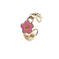 Detail of gold chain link ring with pink enamel flower petal charms for women - Pink / Adjustable Open