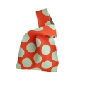 Knitted tote bag featuring a vibrant orange background with light green polka dots - Orange Polka Dots