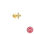 S925 sterling silver gold plated cross star labret stud with zircon and flat back - US Size 6 / Gold