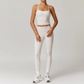 Ensemble de yoga blanc cassé pour femme avec brassière dos nu et legging taille haute - S / Haut Et Bas / Gris Perle