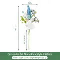 Easter floral stem with white flocked bunny, blue daisies, and speckled eggs on 31cm branch - Easter Bunny Pick Style C White A12909