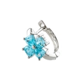 Silver clover hoop earring with blue heart-shaped cubic zirconia on a white background - Light Sea Blue (Single Piece)