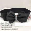 Black elastic waist belt for women with large rhinestone bow, 66cm length and 6cm width - Style D (Rhinestone) / Black