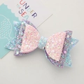 Detail of multi-layer glitter sequin bow hair clip for girls with colorful sparkle finish - Pink and Purple Semi-finished (No Clip)