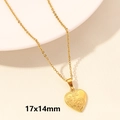 18k gold plated heart pendant necklace with vintage scroll engraving, 17x14mm size - Gold-Retro Vine