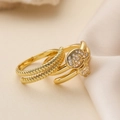 Luxury 18K gold-plated ring set featuring a mushroom design with clear gemstones - Adjustable Open / Multi-layer Mushroom Design / Gold Boy