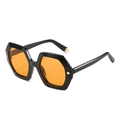 Occhiali da sole esagonali alla moda con montatura nera e lenti arancioni per un look retrò - Montatura Nera Lenti Gialle
