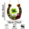 2D acrylic horseshoe suncatcher with lucky clover and ladybug on bronze metal chain - Lucky Horseshoe-OPP Bag