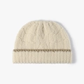 Berretto in maglia spessa beige con strisce marroni e risvolto ampio per l'inverno - Taglia unica / Beige