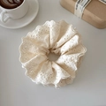 French retro cream cotton lace scrunchie with delicate floral embroidery and scalloped edges - Four-layer Elastic Style / Beige