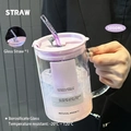1000ml high borosilicate glass straw cup in purple with minimalist office slogans - 1000ml / Grape Purple Salary Full Glass Straw Set