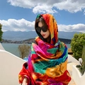 Vibrant colorful feather print cotton linen beach shawl for women for summer seaside - 180*90CM / 39204-Abstract Color Print