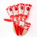 Detail of five single red rose soap flowers with cute white bears in red gift wrap - Red Bear With Flower