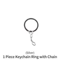 Porte-clés plat argenté poli avec petite chaîne pour pendentif en résine DIY - Anneau avec Chaînette Argenté 1pc