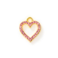 Zinc alloy heart pendant charm in golden finish with pink crystal pavé setting - Gold Pink Rhinestone