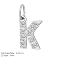 Silver letter K pendant paved with cubic zirconia, 7mm size for DIY jewelry making - K-Silver