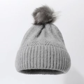 Gorro de invierno de punto grueso gris con pompón de pelo sintético para el frío - Talla única / Gris