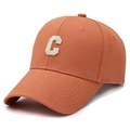 Orange cotton baseball cap with white 3D embroidered C letter and curved brim - Orange