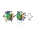 Classic six-prong S925 sterling silver stud earrings with colorful moissanite stones - Yellow-Pink Two-Tone 100-Cut (Magnetic)