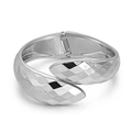 Silver minimalist hinged cuff bracelet featuring geometric hammered texture for women - Silver Hammered Hinge (SZYS-012HJ-YS)