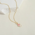 Chique 14K vergulde ketting met een roze paddenstoel hanger op een beige steen - Roze Paddenstoel (XL3105)