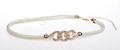 White braided rope belt for women with rose gold interlocking rings and lobster clasp - 56-58cm / White Twisted Rope Woven Rose Gold Triple Ring Decorative Band (AB30)