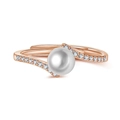 Rose gold adjustable ring with crossover design, white pearl and sparkling zircons - Cross Pearl / Rose Gold-J196