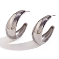 Polished silver stainless steel drop earrings with chunky teardrop crescent design - Cast Polished Crescent 42mm Hoop Earrings - Steel