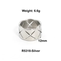 Silver titanium steel crisscross ring, 12mm width, 6.6g weight, style R5318-Silver - US 6 / Cross Grid Style (R5318-Silver)