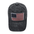 Charcoal grey washed cotton baseball cap with embroidered American flag patch on the front - Adjustable / Black