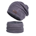 Morandi purple winter knitted beanie and neck warmer set with thick grey fleece lining - Gray