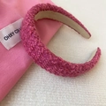 Stylish thick pink bouclé tweed headband with premium woven texture for women - Tweed / Tweed Rose Red Headband / Rose Red