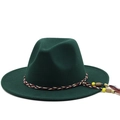 Cappello fedora in lana verde scuro con fascia intrecciata colorata e nappe decorative chic - M (56-58cm) / Verde Scuro