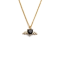 Gold angel wing necklace featuring a black heart gemstone pendant on a white background - Black